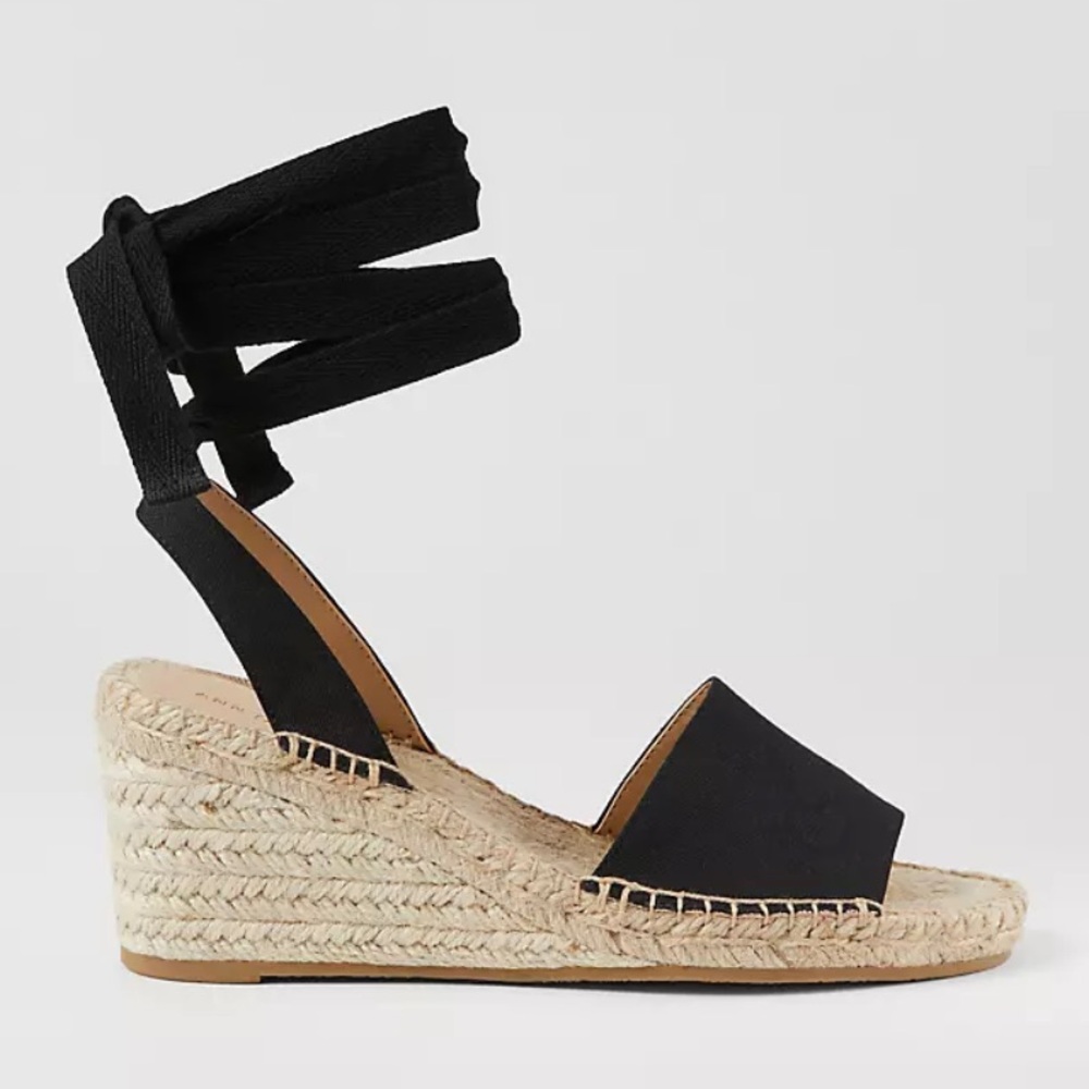 Ann Taylor Black Espadrille Canvas Wedge Sandals